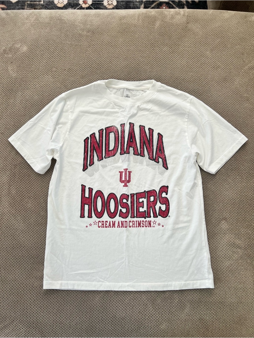 Indiana Hoosiers Cream and Crimson Graphic Short Sleeve Tee